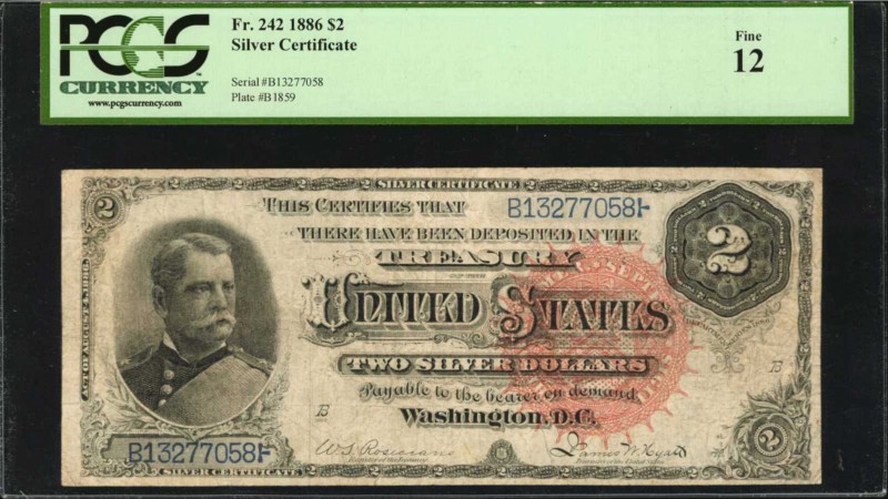 Fr. 242. 1886 $2 Silver Certificate. PCGS Currency Fine 12.

Good appeal for t...