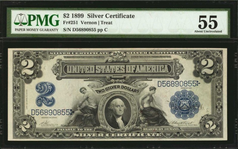 Fr. 251. 1899 $2 Silver Certificate. PMG About Uncirculated 55.

An attractive...