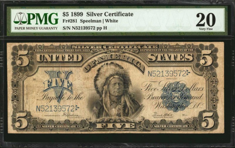 Fr. 281. 1899 $5 Silver Certificate. PMG Very Fine 20.

An always popular Chie...