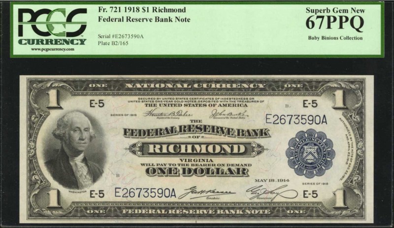 Fr. 721. 1918 $1 Federal Reserve Bank Note. Richmond. PCGS Currency Superb Gem N...