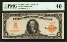 Fr. 1167. 1907 $10 Gold Certificate. PMG Extremely Fine 40.

Honey gold overprints and an orangish-gold hue on the reverse add to the appeal of this...