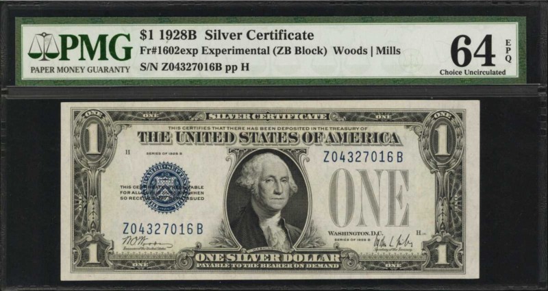 Fr. 1602exp. 1928B $1 Silver Certificate. PMG Choice Uncirculated 64 EPQ.

Exp...