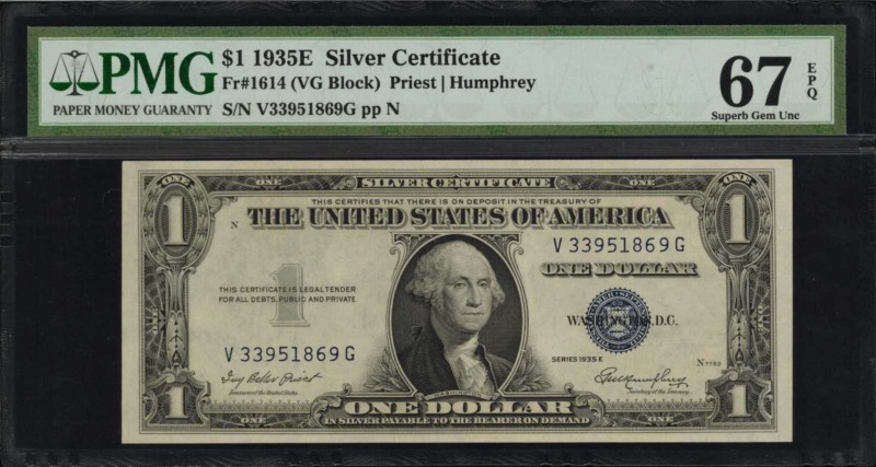 Fr. 1614. 1935E $1 Silver Certificate. PMG Superb Gem Uncirculated 67 EPQ.

A ...