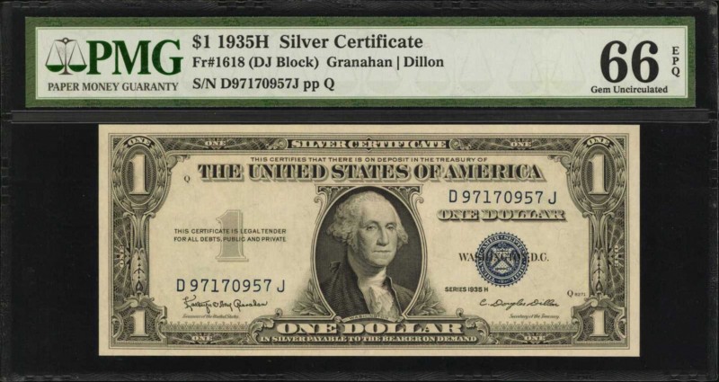 Fr. 1618. 1935H $1 Silver Certificate. PMG Gem Uncirculated 66 EPQ.

This 1935...