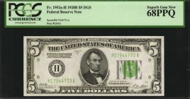 Fr. 1952a-H. 1928B $5 Federal Reserve Note. St. Louis. PCGS Currency Superb Gem New 68 PPQ.

Dark green seal variety. A lofty and extremely high gra...