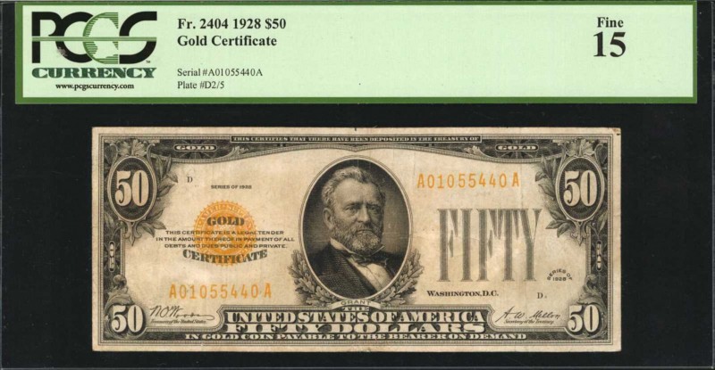 Fr. 2404. 1928 $50 Gold Certificate. PCGS Currency Fine 15.

A Fine example of...