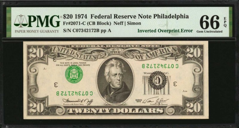 Fr. 2071-C. 1974 $20 Federal Reserve Note. Philadelphia. PMG Gem Uncirculated 66...