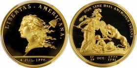 "1781" (2000) Libertas Americana Medal. Paris Mint Restrike. Gold. 46.5 mm. 64 grams. Edge: Cornucopia, #18/500. Proof-68 DCAM (PCGS).

Estimate: $3...