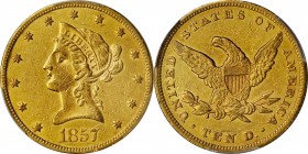 1857 Liberty Head Eagle. EF Details--Cleaned (PCGS).

PCGS# 8622. NGC ID: 263T.

Estimate: $0