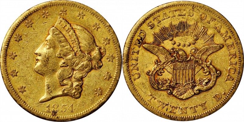 1854-S Liberty Head Double Eagle. About Uncirculated (Uncertified).

Estimate:...