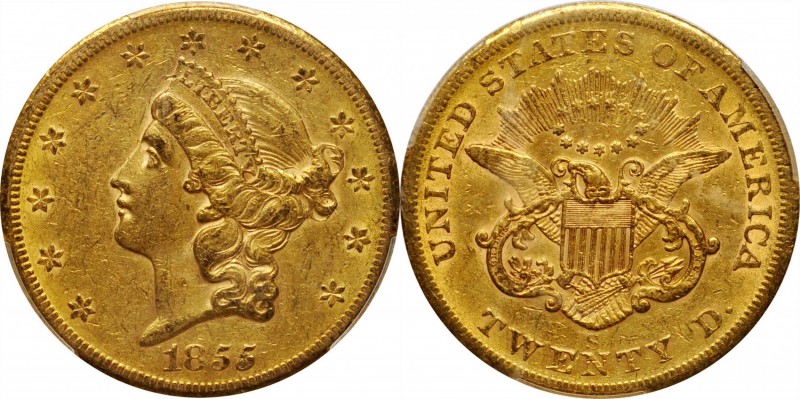 Lot of (2) 1855-S Liberty Head Double Eagles. AU Details--Cleaned (PCGS).

PCG...