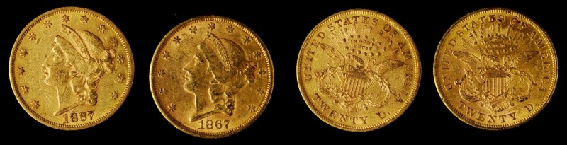 Lot of (2) 1867 Liberty Head Double Eagles. Extremely Fine (Uncertified).

Est...