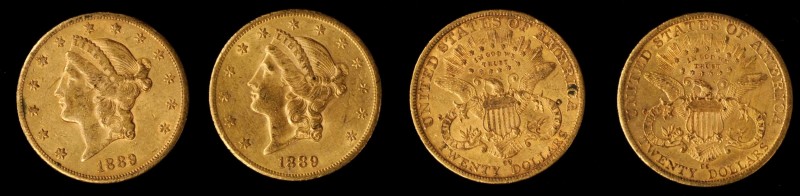 Lot of (2) 1889-CC Liberty Head Double Eagles. About Uncirculated (Uncertified)....