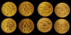 Lot of (4) 1857 Liberty Head Double Eagles. About Uncirculated (Uncertified).

Estimate: $7200