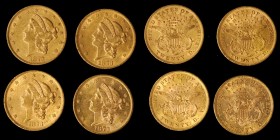Lot of (4) 1873 Double Eagles. About Uncirculated (Uncertified).

(3) examples are the Open 3 logotype; while a single example sports the older Clos...