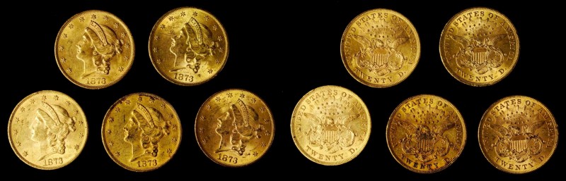 Lot of (5) 1873 Liberty Head Double Eagles. About Uncirculated-Mint State (Uncer...