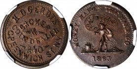 New York--New York. 1863 Henry D. Gerdts. Fuld-630AD-2a. Rarity-5. Copper. 20 mm. AU-53 BN (NGC).

Incorrectly attributed as Fuld-630AD-1a on the NG...