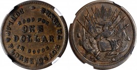 Indian Territory--Osage Agency. Undated (ca. 1872-1882) Dunlap & Florer. $1.00. Curto-65, Walker OSA-01-100b. Brass. 22 mm. VF-30 (NGC).

Ex: George...