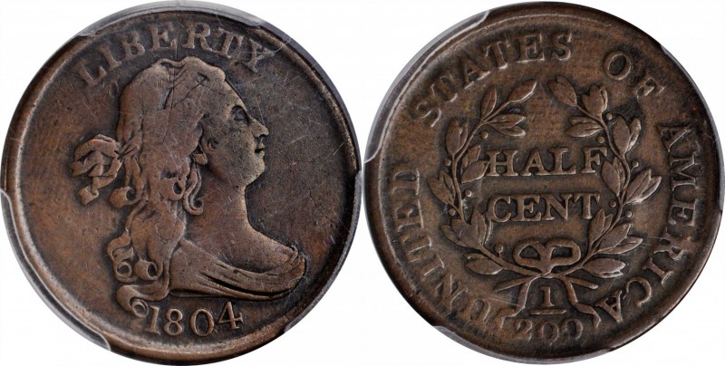 1804 Draped Bust Half Cent. Crosslet 4, Stems. Fine-15 BN (PCGS).

PCGS# 1069....