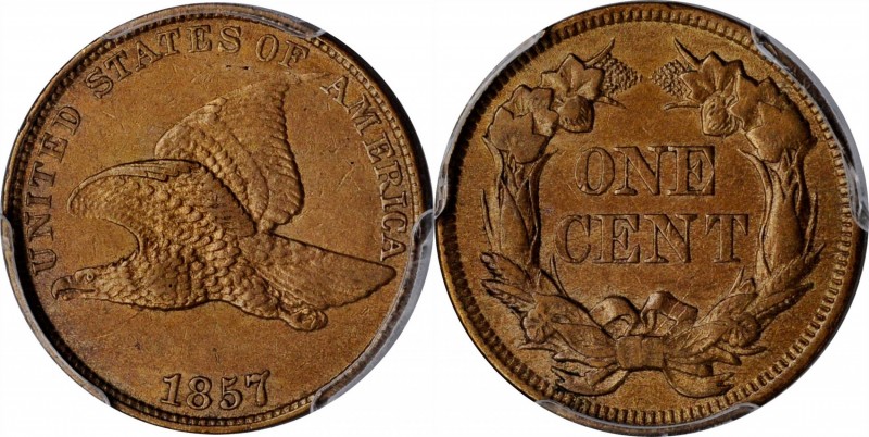 1857 Flying Eagle Cent. AU-50 (PCGS).

PCGS# 2016. NGC ID: 2276.

Estimate: ...