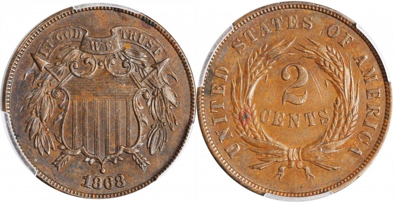 1868 Two-Cent Piece. AU-50 (PCGS).

PCGS# 3597. NGC ID: 22NC.

Estimate: $65