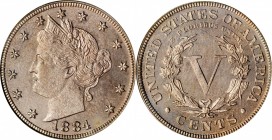 1884 Liberty Head Nickel. Proof-63 (PCGS). OGH.

PCGS# 3882. NGC ID: 22PV.

Estimate: $180