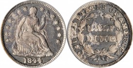 Lot of (2) Liberty Seated Half Dimes. (ANACS).

Included are: 1844 FS-301 Repunched Date. VF-20; and 1853 Arrows AU-55.

Estimate: $150