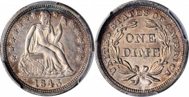 1843 Liberty Seated Dime. MS-63 (PCGS).

PCGS# 4583. NGC ID: 2388.

Estimate: $550
