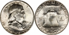 1955 Franklin Half Dollar. FS-401. "Bugs Bunny". MS-65 (PCGS).

PCGS# 145358.

Estimate: $100