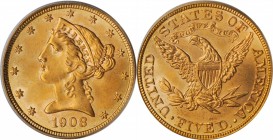1908 Liberty Head Half Eagle. Liberty. MS-65 (PCGS). OGH.

PCGS# 8418. NGC ID: 25ZE.

Estimate: $1150