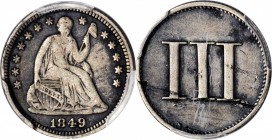 1849 Pattern Three-Cent Piece. Judd-112 Original, Pollock-126. Rarity-7-. Proof-30 (PCGS).

Estimate: $500