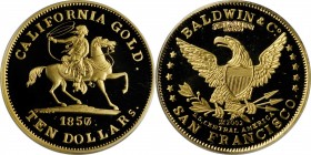 "1857/0" (2002) Baldwin & Co. $10. Horseman Type. Commemorative Restrike. Justh & Hunter #4050. Deep Cameo Proof (PCGS).

Estimate: $700