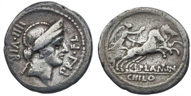 (hacia 43 a.C.). Gens Flaminia. Denario. (Bab. 2) (S. 2a) (Craw. 485/2). 3,47 g....