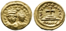 Heraclio y Heraclio Constantino (613-641). Cartago. Sólido globular. (Ratto 1371 var) (S. 867). 4,45 g. Leyenda de anverso apenas legible. MBC/MBC+.