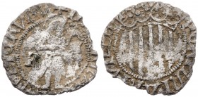 1529. Carlos I. Perpinyà. Mig sou. (AC. 13) (Cru.C.G. 3805). 0,85 g. Fecha parcialmente visible por quedar parte fuera del cospel. Muy rara. MBC-.