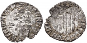 1529. Carlos I. Perpinyà. 1 sou. (AC. 14) (Cru.C.G. 3834a). 1,70 g. Cospel faltado. Rara. (MBC).