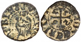 1526. Carlos I. Puigcerdà. 1 diner. (AC. 16) (Cru.C.G. 3828). 0,70 g. Rara. MBC-/MBC.