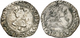 1555. Carlos I. Sicilia. CM. 4 taris (Vti. 207) (MIR 287/1). 10,86 g. Valor: 4 bajo el busto. Ex Colección Ramon Muntaner 24/04/2014, nº 859. Ex Áureo...
