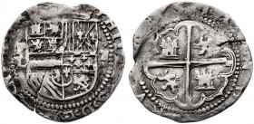 s/d (1578-1582). Felipe II. Potosí. L. 2 reales. (AC. 367). 6,81 g. Rara. MBC-.