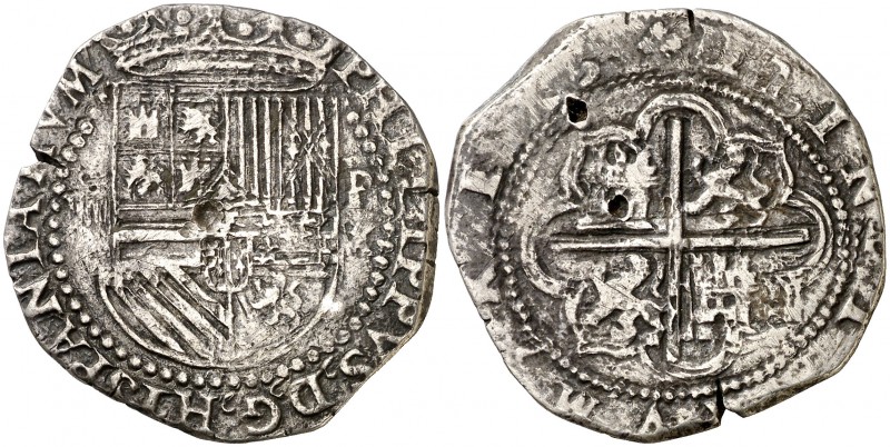 s/d. Felipe II. Lima. X (Xinés Martínez). 4 reales. (AC. 497). 11,74 g. Tres int...