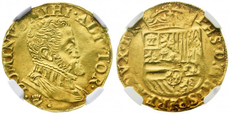 s/d (1560-1573). Felipe II. Amberes. 1/2 real de oro. (Vti. 1383) (Vanhoudt 263....