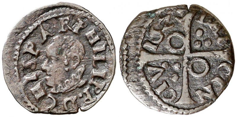 162 (sic). Felipe III. Barcelona. 1 diner. (AC. 10) (Cru.C.G. 4347i). 0,73 g. El...