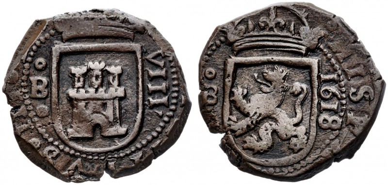 1618. Felipe III. Burgos. 8 maravedís. (AC. 295). 7,34 g. Atractiva. MBC+.