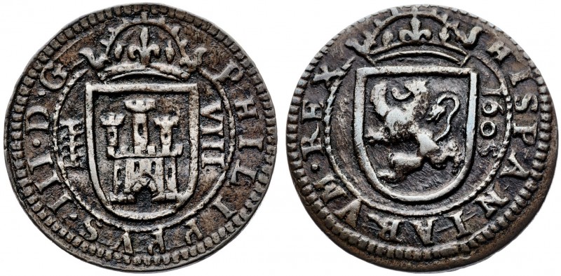 1605. Felipe III. Segovia. 8 maravedís. (AC. 327). 7,43 g. Buen ejemplar. MBC+.