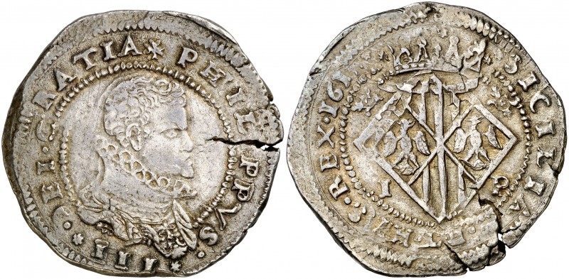 161 (sic). Felipe III. Messina. IP. 1 escudo. (Vti. 154 var) (MIR. 343/3 var). 3...