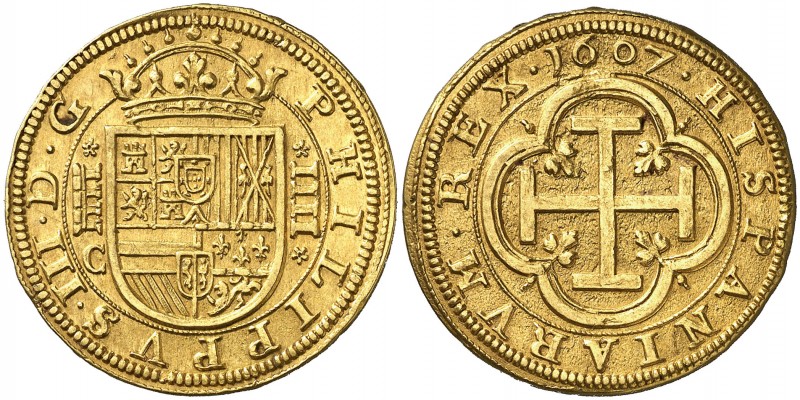 1607. Felipe III. Segovia. C. 4 escudos. (AC. 1094). 13,64 g. Precioso color. Mu...