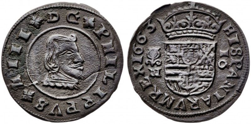 1663. Felipe IV. Granada. N. 16 maravedís. (AC. 463). 3,13 g. Buen ejemplar. MBC...