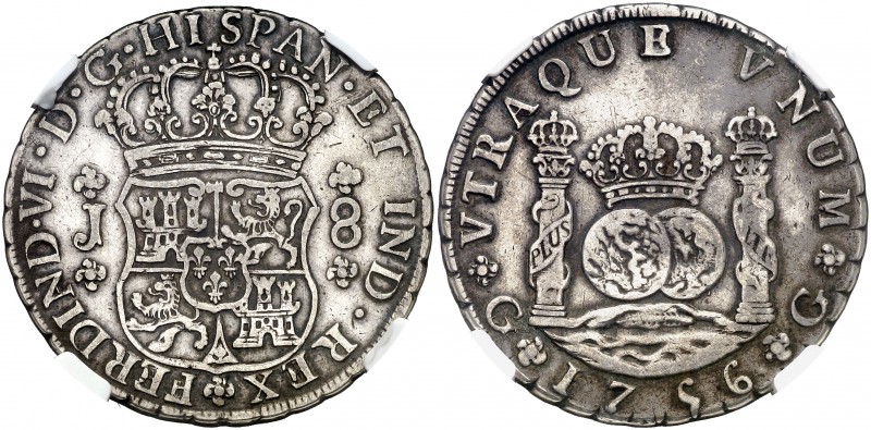 * 1756. Fernando VI. Guatemala. J. 8 reales. (AC. 433). Columnario. En cápsula d...