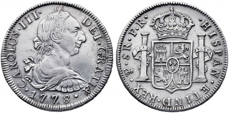 1778. Carlos III. Potosí. PR. 8 reales. (AC. 1175). 26,78 g. Pequeña oxidación l...