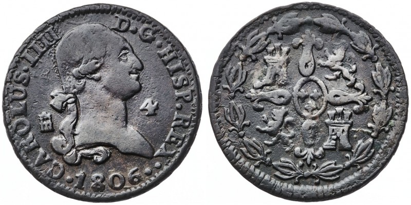 1806. Carlos IV. Segovia. 4 maravedís. (AC. 60). 5,90 g. MBC-/MBC.